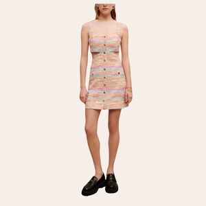 Maje Pastel Tweed Cut Out Mini Dress